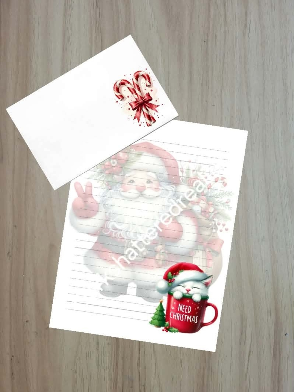 🖤NEW🖤 24pc Christmas Santa & Cat Lined Stationery - Red Accents